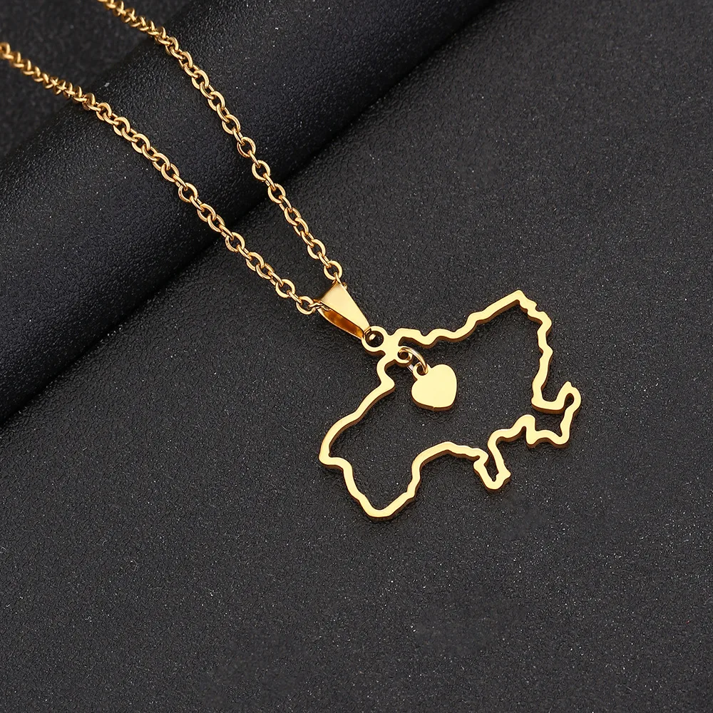 Ukraine Map Necklace Fashion Outline  for Women Girls Stainless Steel Gold Color Heart Flag Ukrainian Party Jewelry Gifts