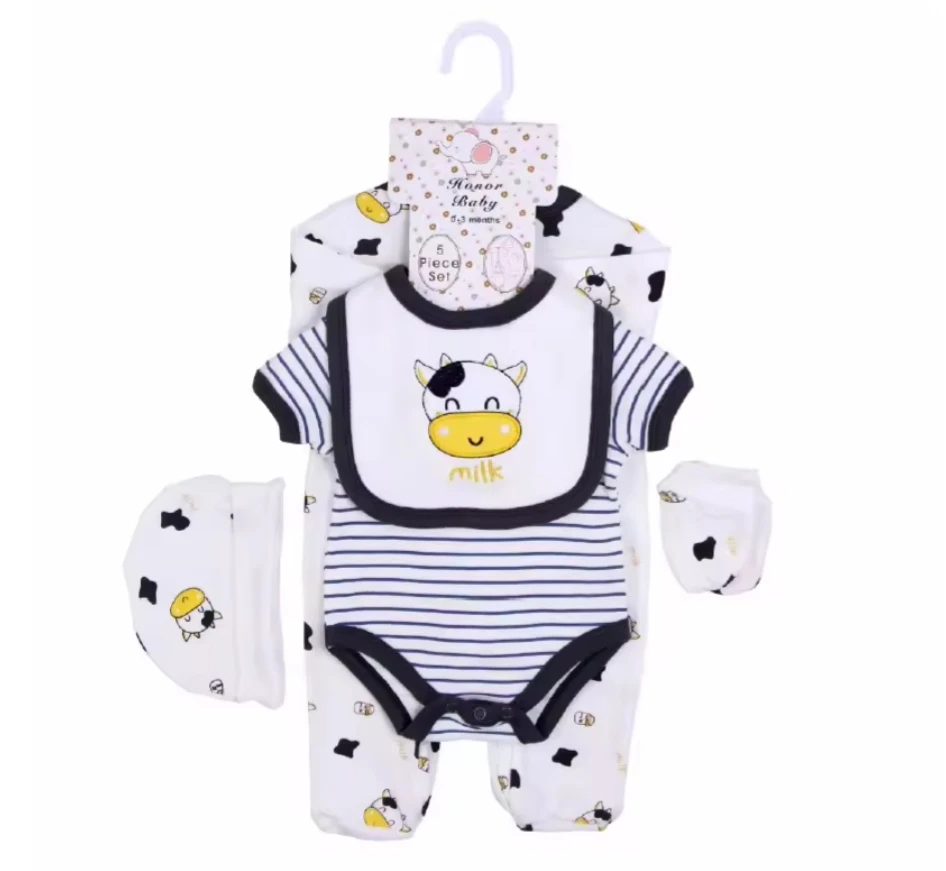 Newborn Unisex Clothing Set 5pcs O-Neck Single Breasted Outfit Breathable Baby Romper Clothes For Autumn Oem/Odm Service