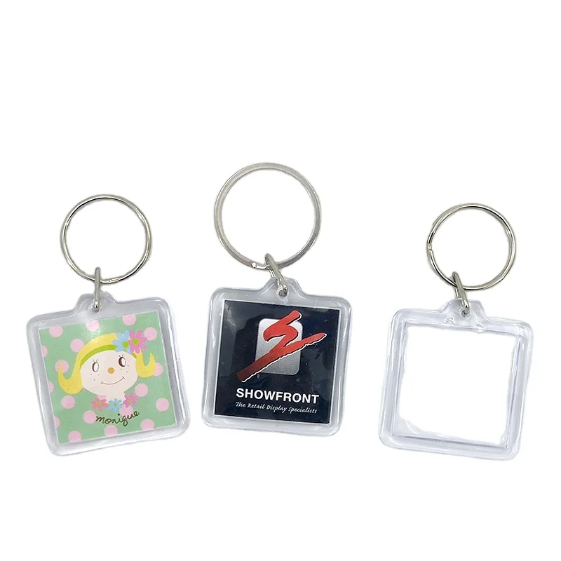 Clear Acrylic Square Keychains, Blank Plastic Square Clear Acrylic Keychain Insert Photo