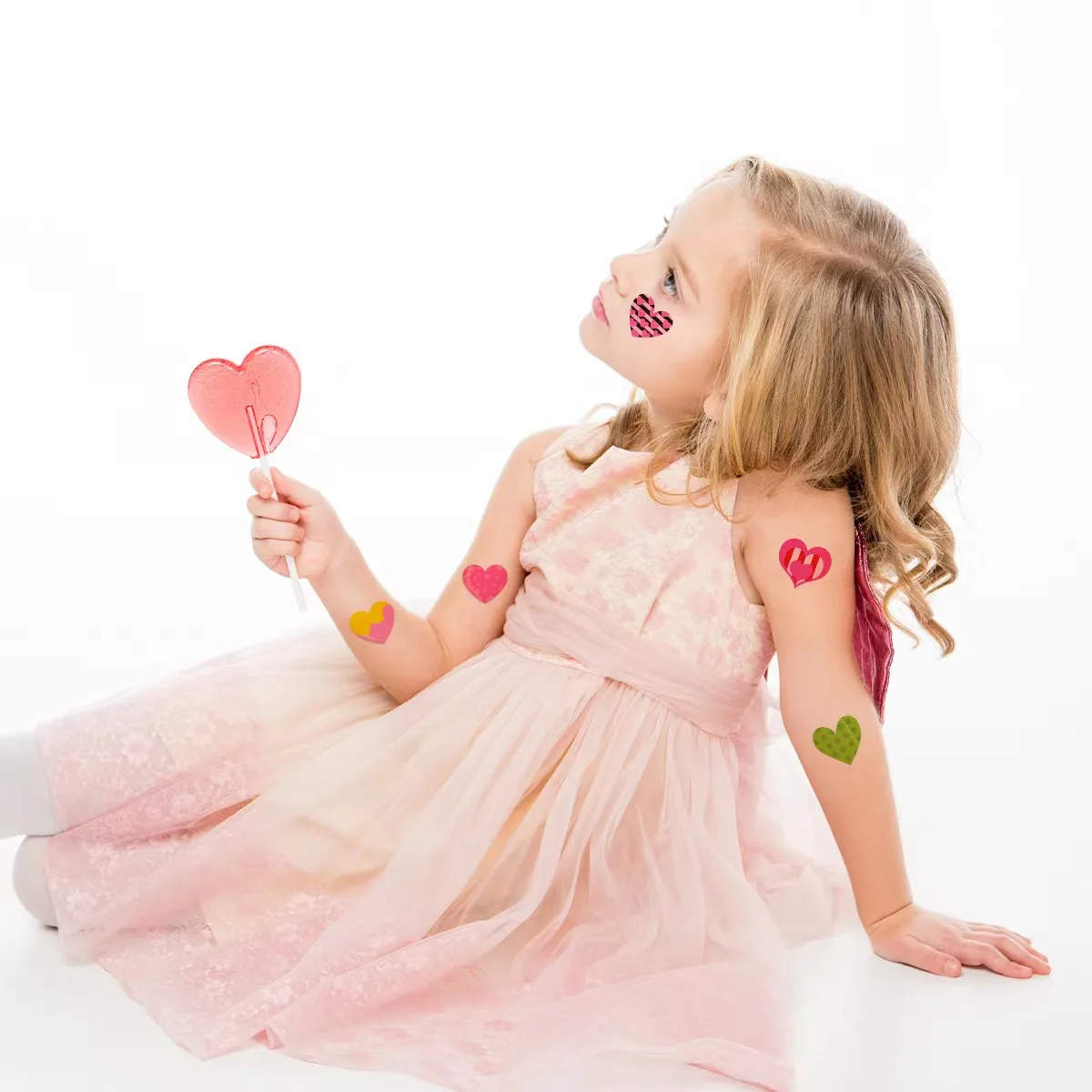 Cute Mini Kids Tattoo-Simple Heart Shape Easy Removing Fun Print for Party Decoration White Mini Kids Tattoo Stickers