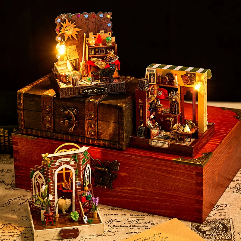 IIECREATE 3D Wooden Puzzle With Led Light And Dust Cover K-077 Morming Dew Magic Glaze DIY Handmade Miniature House