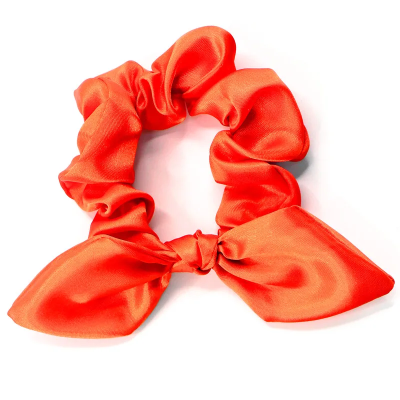 Custom Solid Multi Color Cute Cheap Satin Plain Bowknot Rabbit Ear Scrunchies satin bow scrunchies