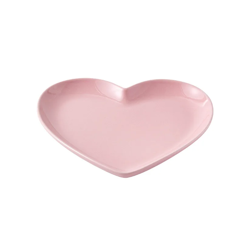
Light creative love shape plate Ins lovely pasta baking tray Nordic color glazed tableware lovers breakfast fruit dessert plate 