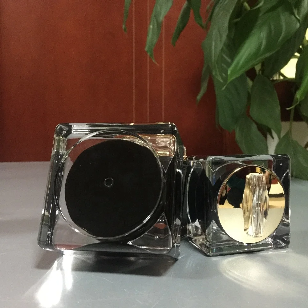 free sample 15g 30g 50g luxury plastic cosmetics square black acrylic cream jar