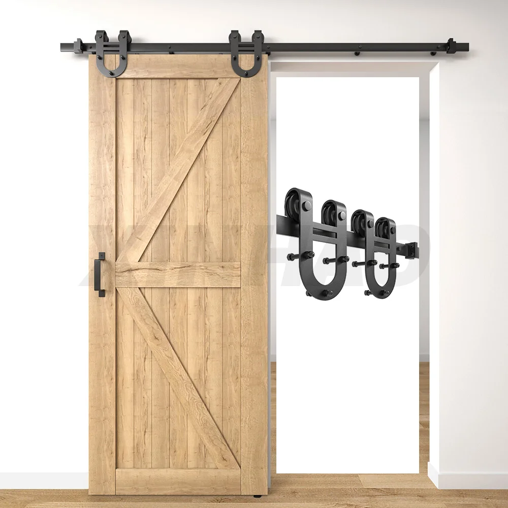 Factory DIY Customized Modern Black Powder Coated Horse Shoe Shape Black Powder Coated Barn Door And Hardware Kit