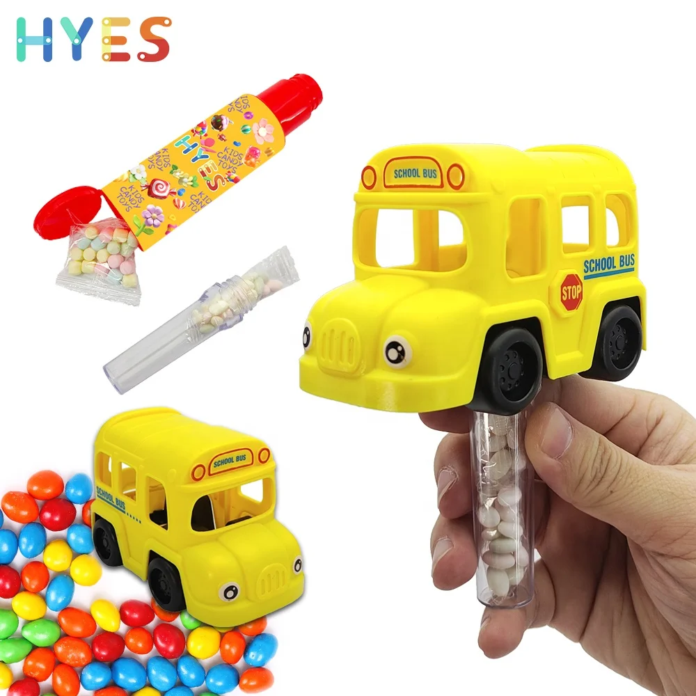 Huiye School Bus Shape Candy Toys Simulation Play Roles House Toys With Candy Cartoon Toys With Tube For Hard Candy Kids Gifts