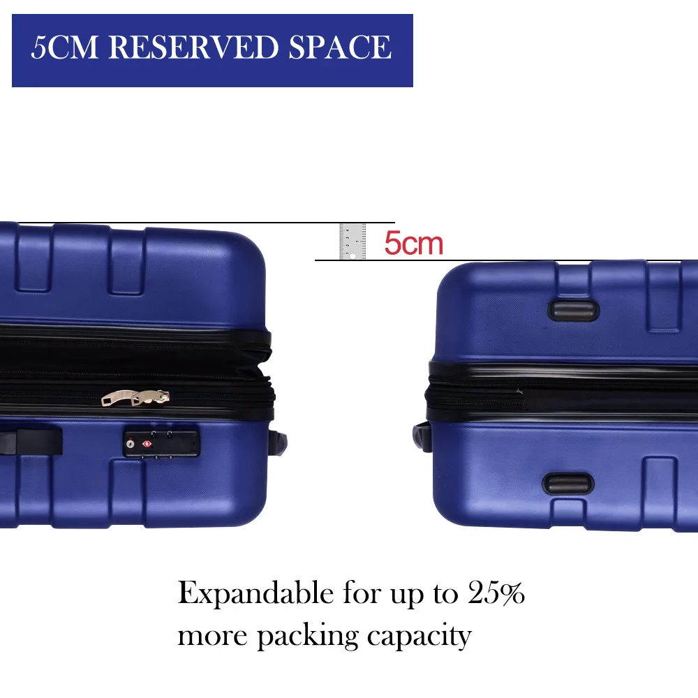 3PCS Dark Blue Wheeled Business Men Trolley Travel Luggage Sets