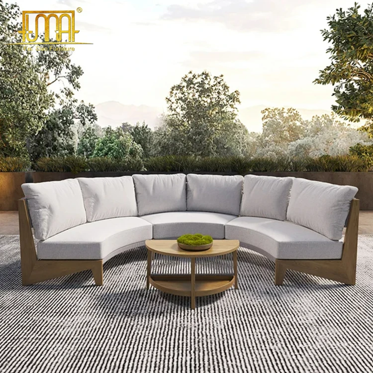 Teak Half Round 8 Pieces Curved Modular Outdoor Patio Set Garden Sofas