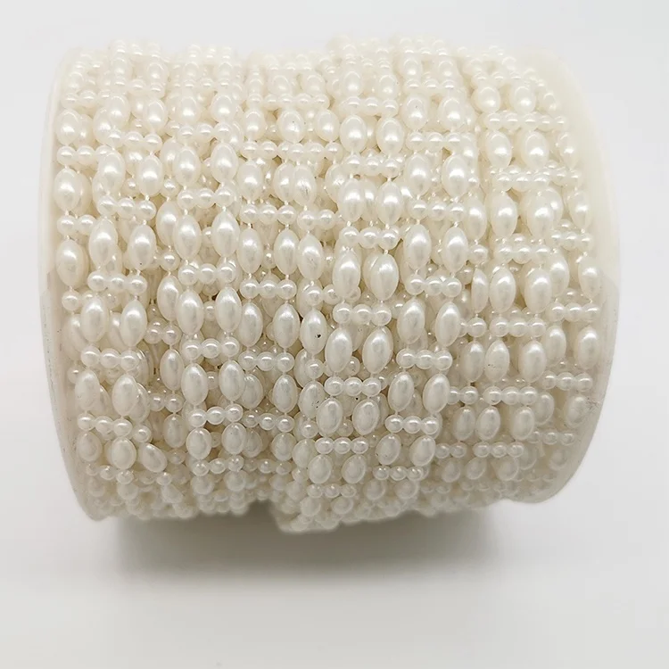 wholesale  ellipse ivory White  pearl plated  bead chain roll of DIY wedding decorative materials