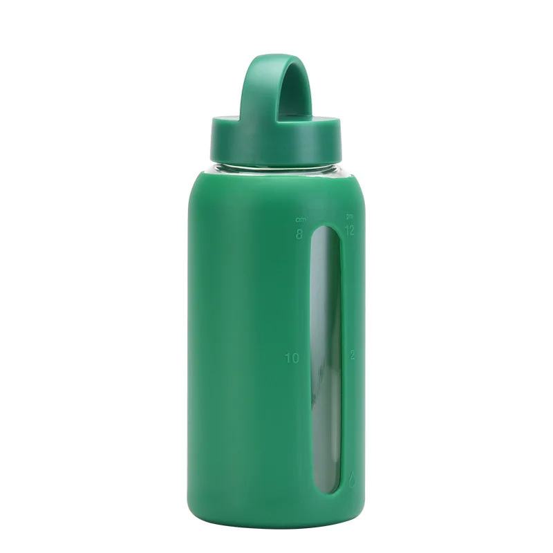 PinChuan 800ml Glass Glasses Silicone Sleeve Time Scale Water Bottle