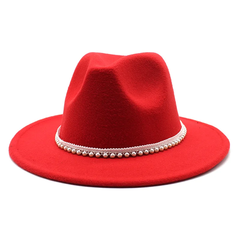 new winter burgundy fedora hats women wholesale felt hats ladies custom made wool felt wide brim fedora hat with pearls