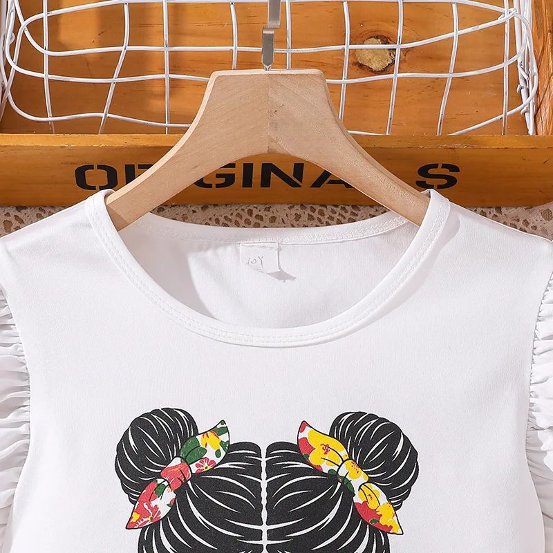 7-14Y New Fashion Summer Kids Outfits 2pcs T-shirt+Skirt Tulle Printed Casual Teenagers Girl Clothes Set