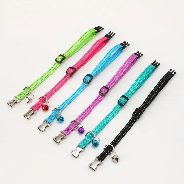 Cat Collar Bell Engraved Name Night Reflective Nylon Cat Rope Anti-lost Pet Outdoor Walking Accessories Supplies