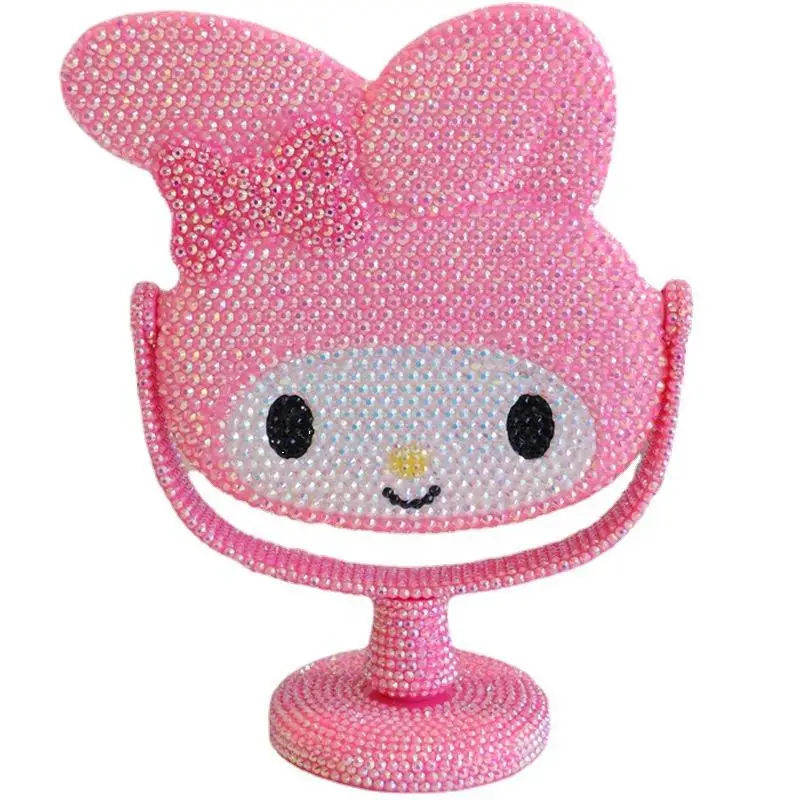 Wholesale Custom Bling Bling Makeup Pocket Mirror Handheld Kitty Compact Mirrors Rhinestone with Logo Glitter Mirror
