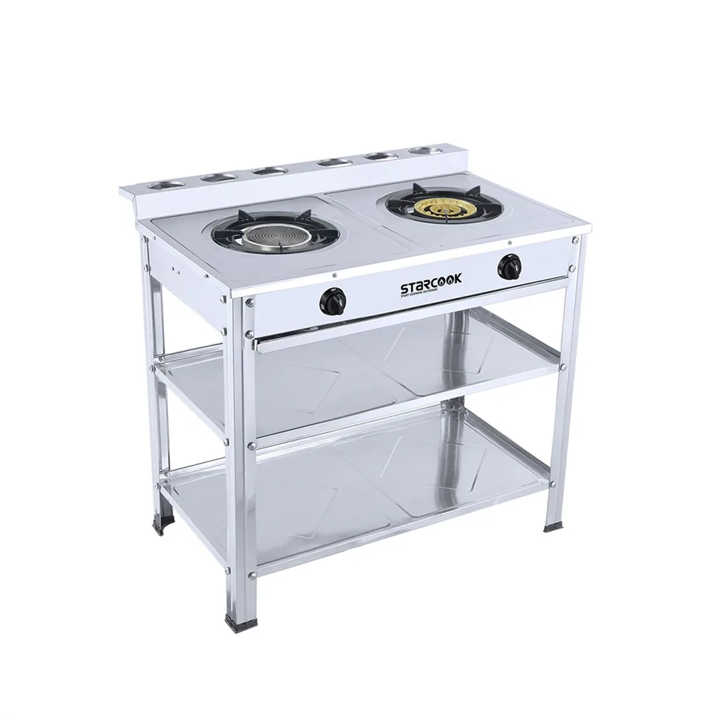 Stainless Steel Cooking Stove 2 Burner Table Gas Stove Freestanding Indoor Stove Cooktops