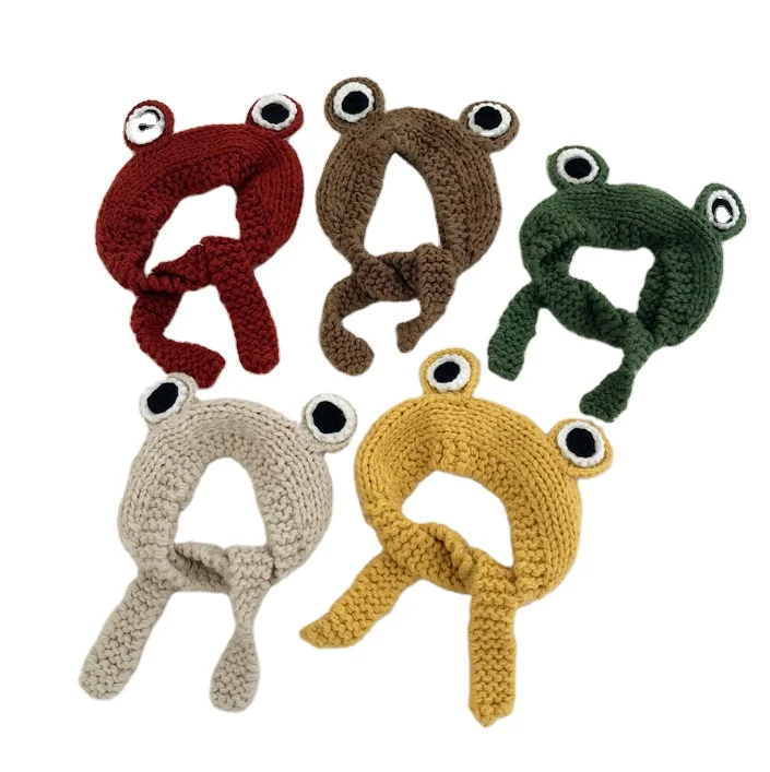 Frog Headband Hat Cute Crochet Knitted Headband Outdoors Big Eye Frog Hat Earflap Ear Protective
