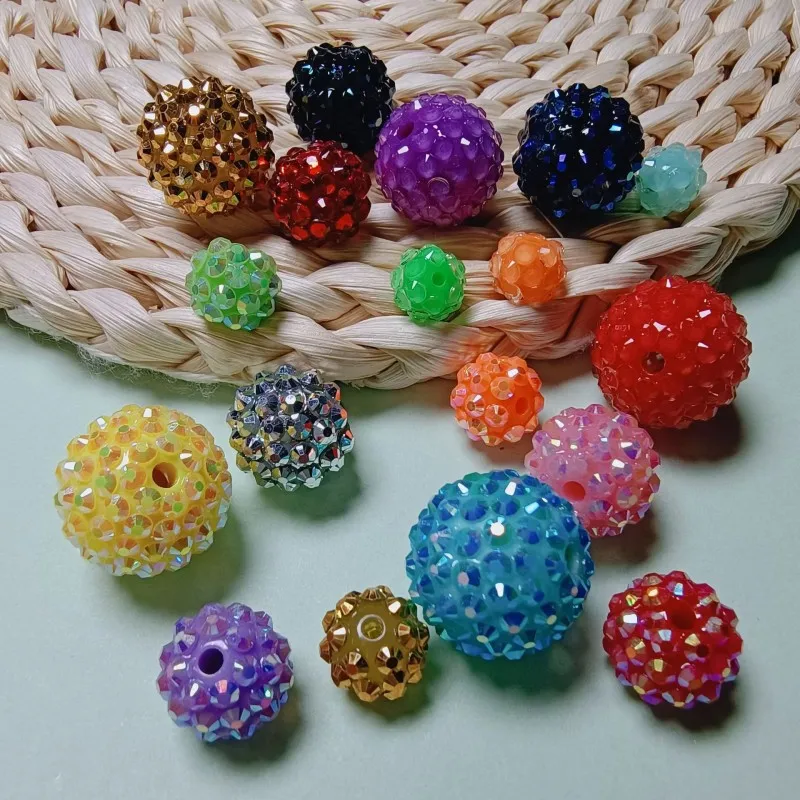 10/12/14/16/18/20MM Acrylic Resin Rhinestone Jewelry Spacer Beads Plastic Ball Loose Bead Charms for Beaded Pen Jewelry DIY