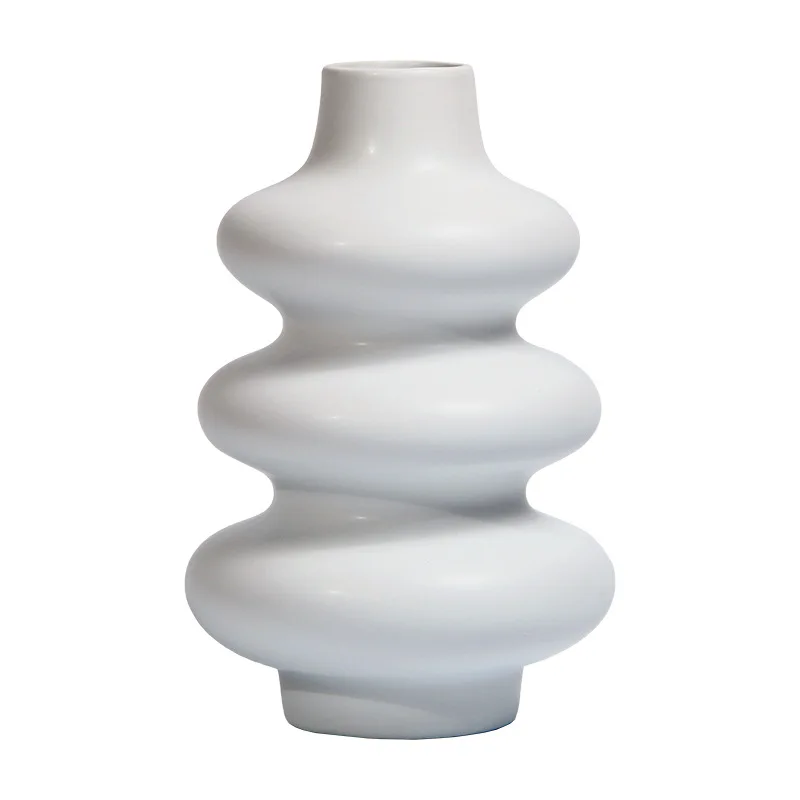 
White special shaped round Vase Decoration lovely net red host family decoration gift modern simple ceramic handicraft Vase Deco 