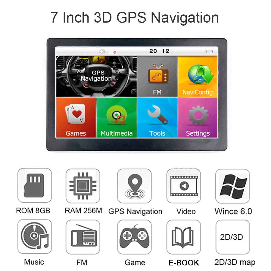 Portable Truck Van Car Driving gps navigation 7 Inch 8GB 256M Capacitive Touchscreen camping car gps navigator Europe map sat