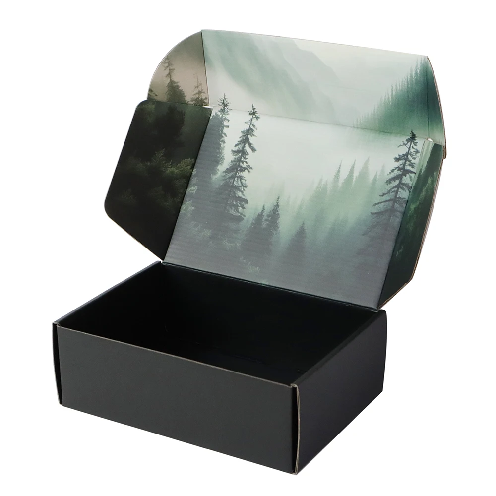 Double Side Color Printing Corrugated Cardboard E-commerce Black Foldable Mailing Box