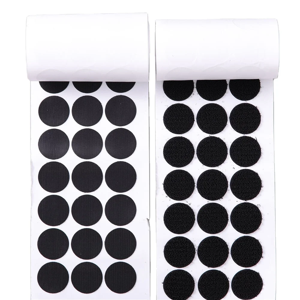 High quality 30 mm round adhesive hook and loop tape fastener hook loop dots