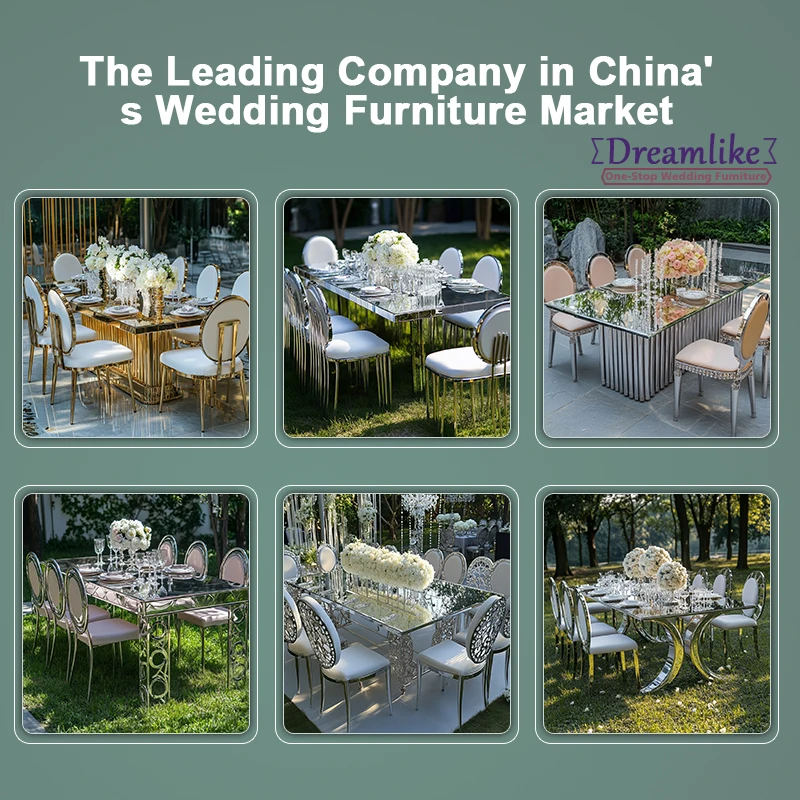 Gold Stainless Steel Mirror Glass Wedding Table with Modern Art Design Wedding Dining Table Hotel