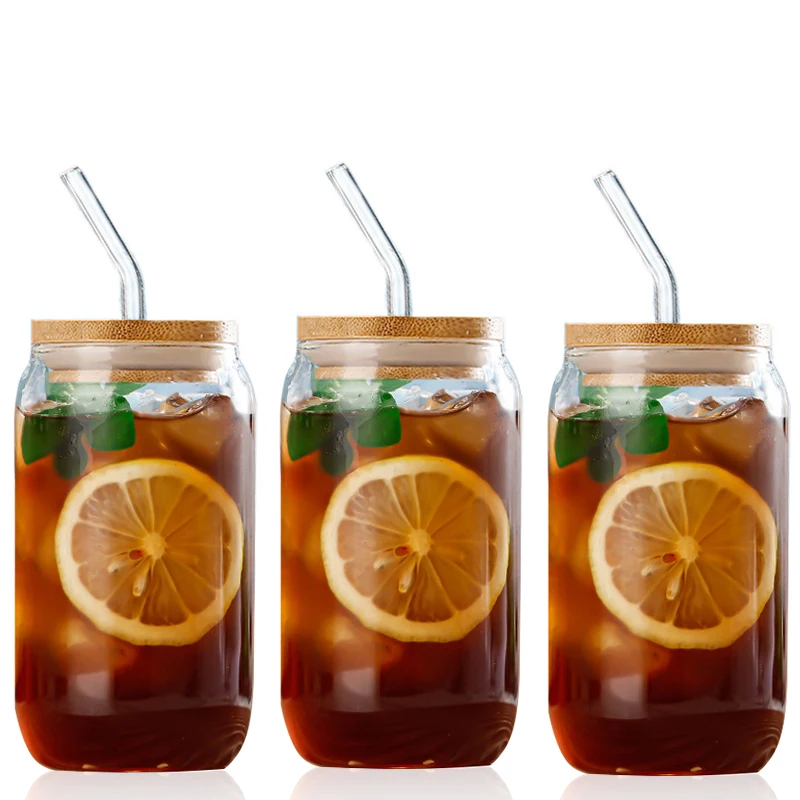 Online Best Seller 12oz Beer Can Shaped Borosilicate Glass Cup Without Bamboo Lid and Glass Straw