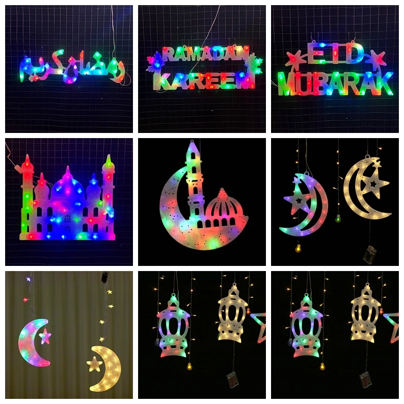 Arabic Islamism Muslim Led Hanging Wall Ornaments Ramadan Kareem Letters Signs Decor Lights