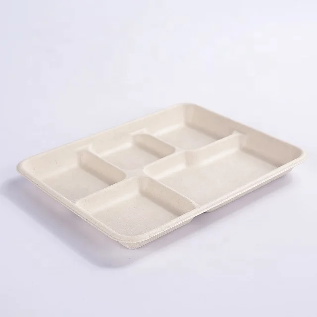 disposable sugarcane pulp plate 5 section plate