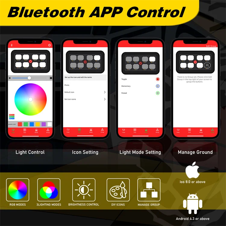 12-24 Volt Phone APP Control 8 Button RGB Backlighting Switch Panel Power System