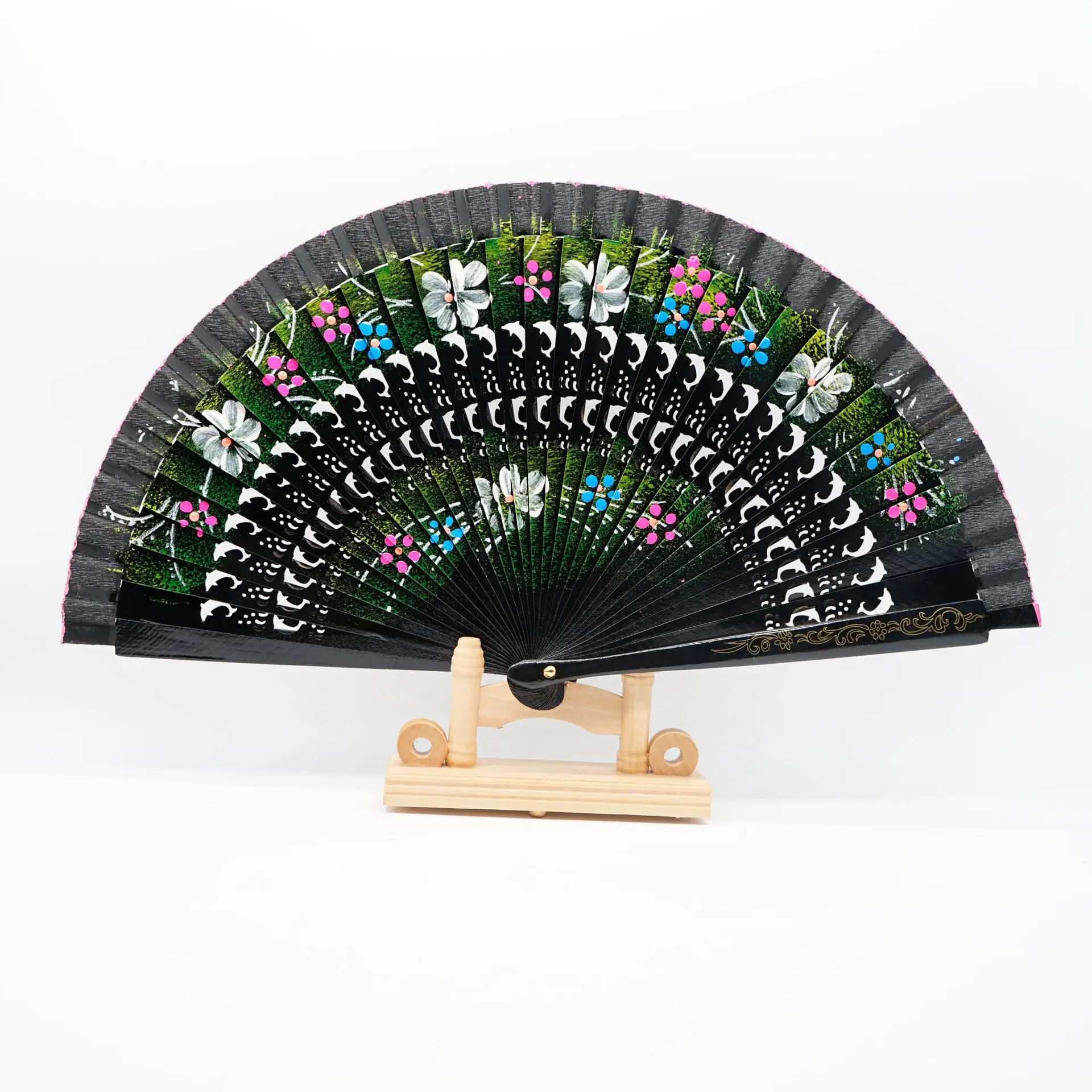 [I AM YOUR FANS]Wholesale Mixed Styles Colorful Spanish Pattern Wedding Gifts Wooden Folding Hand Fans