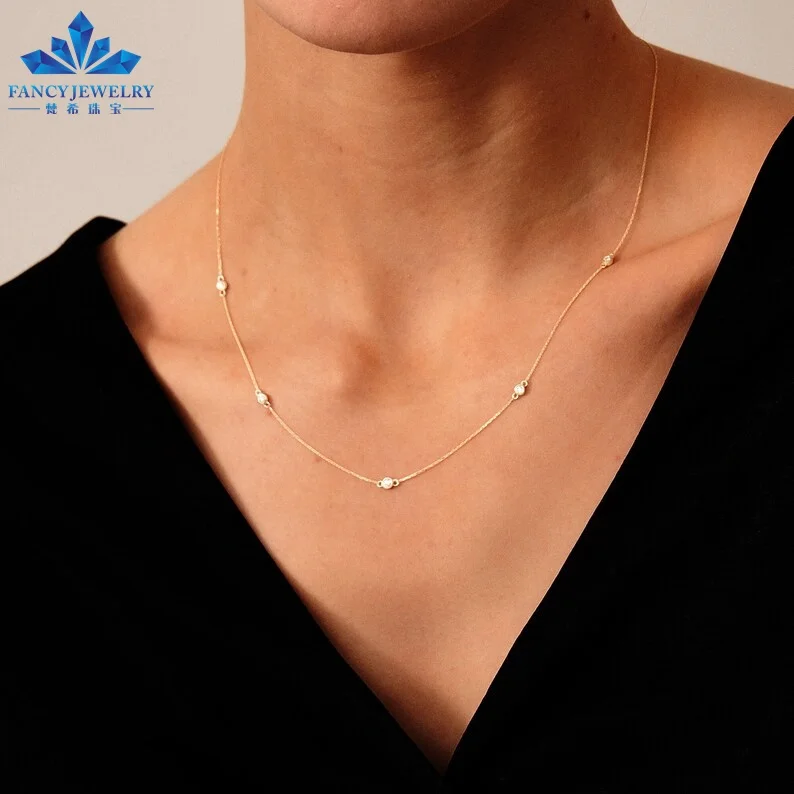Wholesale 10k 14k 18k Gold Women Necklace Jewelry Custom Classic 0.1ct 3MM VVS Moissanite Necklace