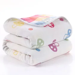 Dropshipping 6 layers print woodland strawberry muslin layered baby bath towel crinkle High-density cotton gauze swaddle blanket