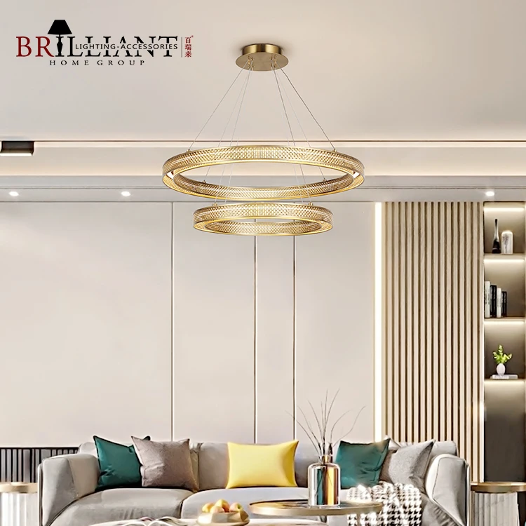 Modern Home Lighting Living Room Dining Room Stainless Steel Hanging Chandelier Mesh Metal Double Rings Led Pendant Light