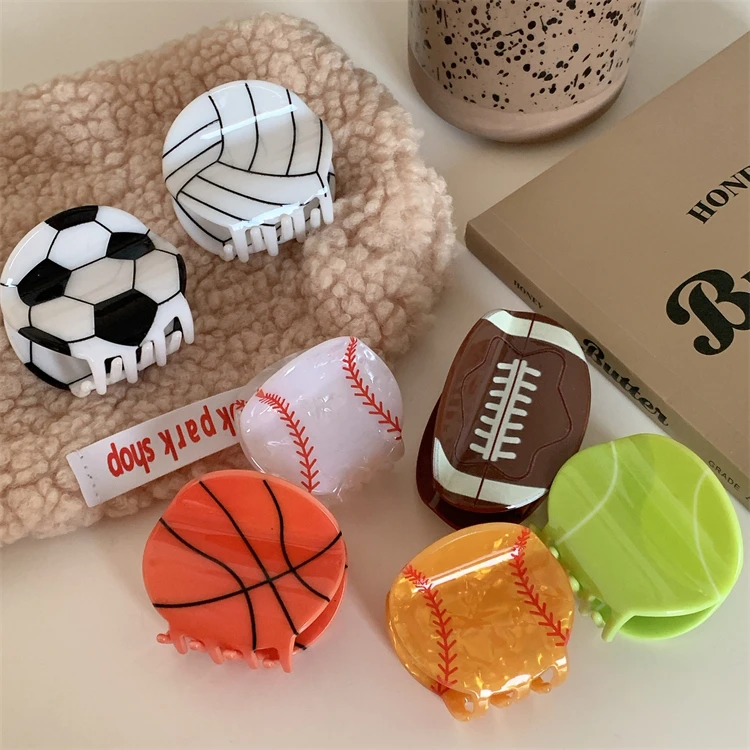 Customized Logo Shape Acrylic Hair Claw Clip Print Sports Basketball Football Hair Claw for Women