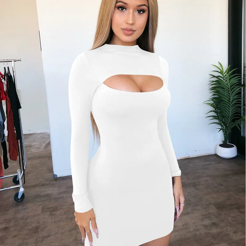 Женское платье с длинным рукавом, облегающее ажурное платье на молнии с высокой талией и запахом на бедрах, осень 2021