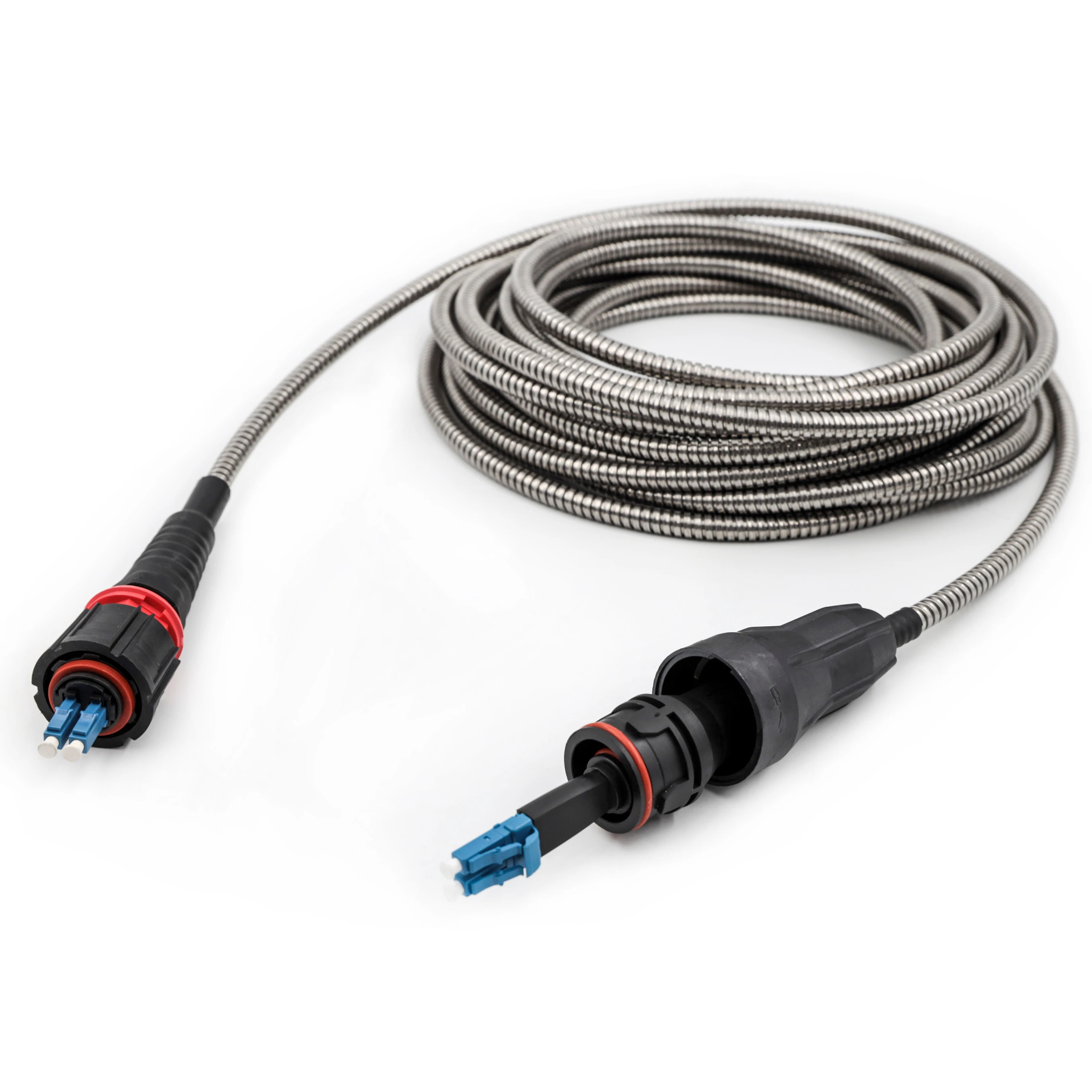 5.0mm  Fullax DLC-IP DLC, singlemode G657A1, Seamless ultraflex steel tube Armored waterproof fiber optic patch cord for FTTA