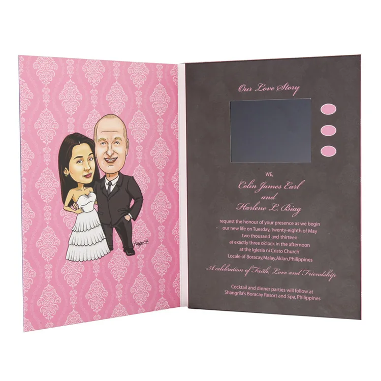 Factory Sales Custom 5inch 7inch Video Wedding Card with LCD for Loved One Wedding Gift Invitation