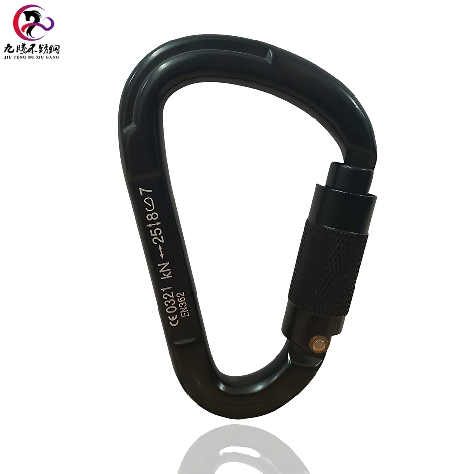 Hot Sale High Quality customized black metal clip hook spring 25KN aluminum locking climbing hammock carabiner