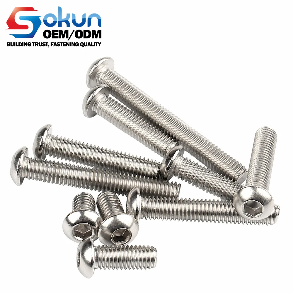 316 Stainless Steel Socket Button Screw Marine Grade ISO 7380 Zinc Plated Black Oxide Finish M3 M5 M8 Binding Brass Aluminium