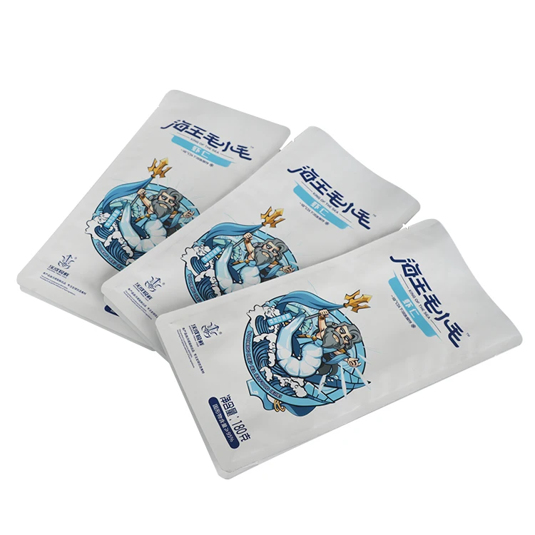 Custom Easy Tear Ziplock Dried Shrimp Dried Fish Frozen Aluminum Foil Bag Reusable 8 Sides Seal Seafood Flat Bottom Bag