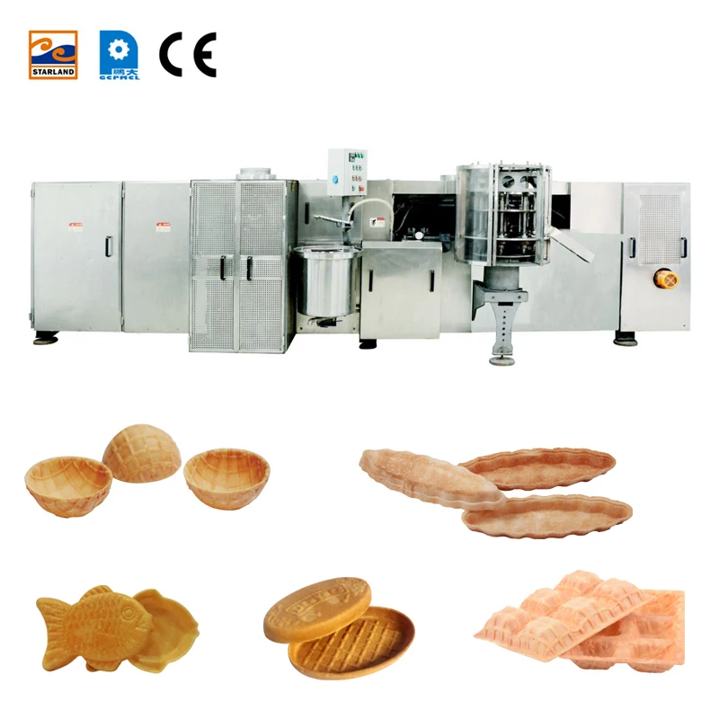 Flexible fully automatic of 55 baking plates 9m long with after sales service pressed wafer bowl machine