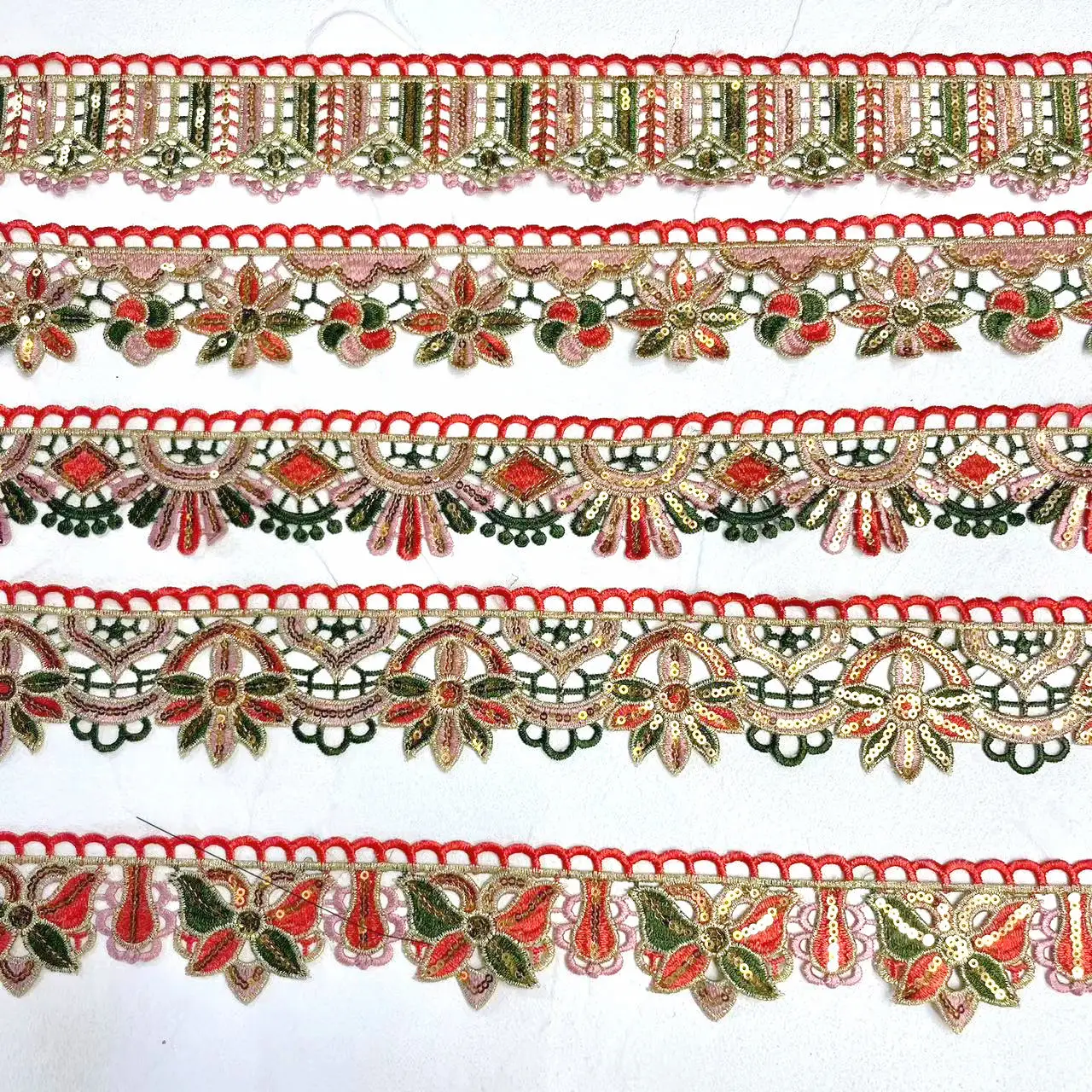 wholesale custom colors sequined lace trim embroidery polyester sequins flower lace