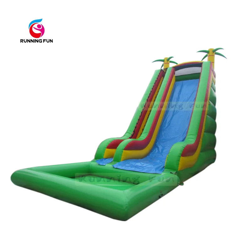 Big Water Slides Manufacturer Air Filled Tropical Palm Tree Inflatable Water Slide Large Inflatable Slide With pool For Sale