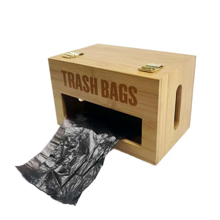 WDF Wall Mount Bamboo Plastic Bag Holders Grocery Garbage Bags dispenser Bamboo Trash Bag Dispenser with Lock and Holder