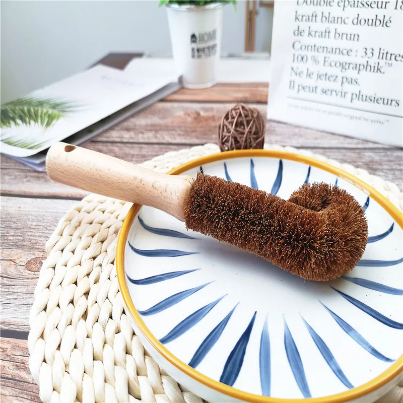 Hot sale bamboo wooden coconut fiber glass cup bottle brush