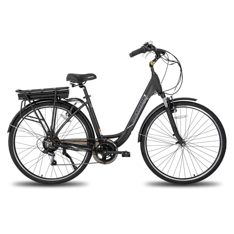 JOYKIE 700C black ladies urban 250w step through electric city bike with 7 speed