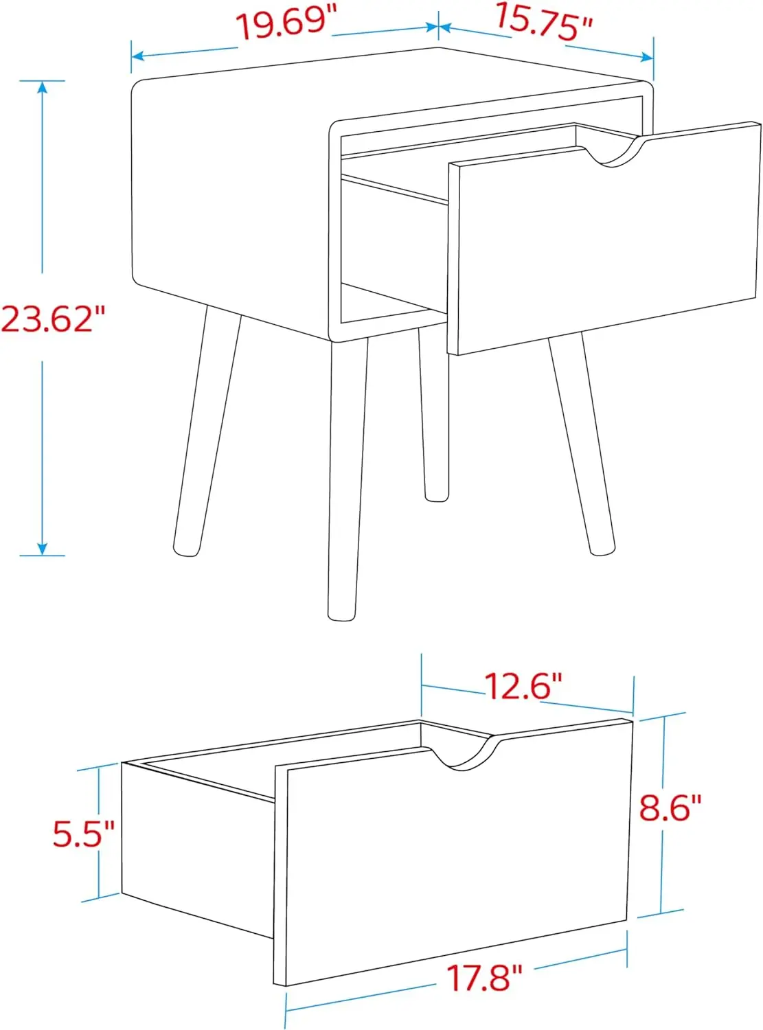 Custom bedside table end side table bedside with 2 drawers and solid wood legs for the bedroom living room locker