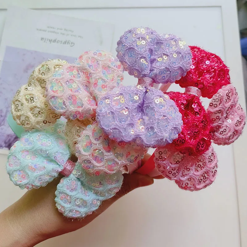 Wholesale Quicksand Sequin Shiny Mesh Pattern Bow Tie Headband Plastic Headband Crown Bow Princess For Girls Kids