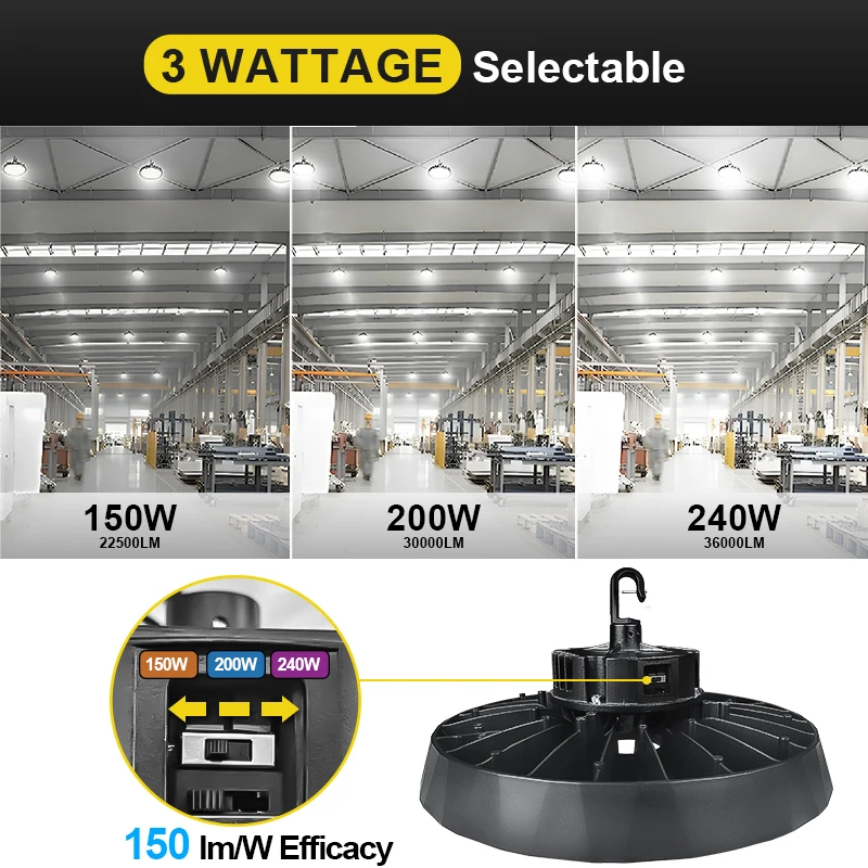ETL DLC 150W 200w ufo led High Bay Light for Gym Factory 1-10V Dimmable Warehouse bay lamp US Hook 5m Cable Alternative highbay